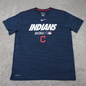 Nike Cleveland Indians Shirt Men XL Blue Dri-Fit Polyester Short Sleeve Pullover